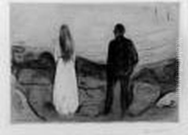 Two Human Beings: The Lonely Ones (zwei Menschen (die Einsamen)) (woll 13; Schiefler 20) Oil Painting by Edvard Munch