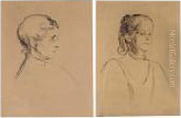 Portrait Of Ingeborg Heiberg; 
And Portrait Of Ragnhild Heiberg (willoch 29; And 45; Schiefler 38; And 
53) Oil Painting by Edvard Munch