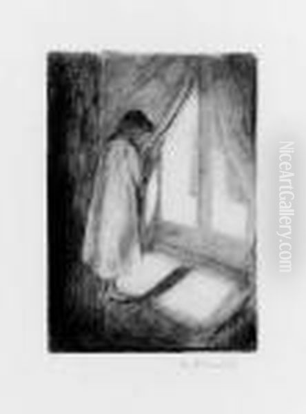 Madchen Im Hemd Am Fenster Oil Painting by Edvard Munch