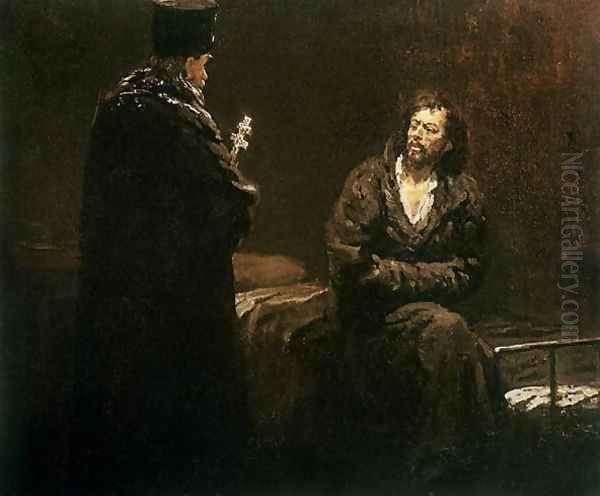 Refusal of Confession, 1879-85 Oil Painting by Ilya Efimovich Efimovich Repin