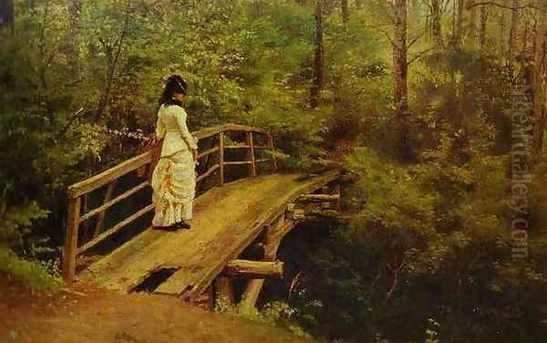 On a Bridge in Abramtsevo Oil Painting by Ilya Efimovich Efimovich Repin