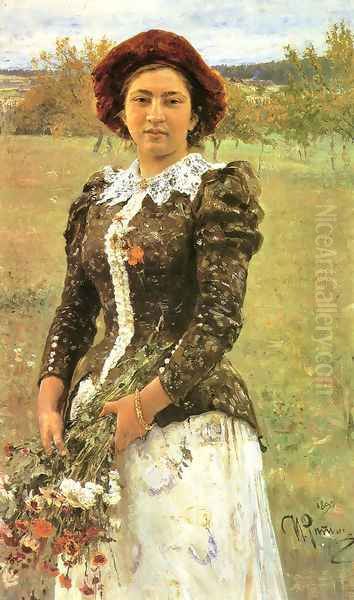 Autumn Bunch. Portrait of Vera Ilyinichna Repina, the Artist's Daughter Oil Painting by Ilya Efimovich Efimovich Repin