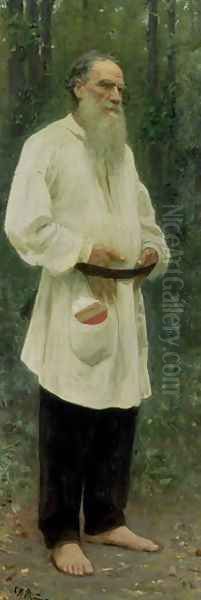 Portrait of Lev Tolstoy (1828-1910) 1901 Oil Painting by Ilya Efimovich Efimovich Repin