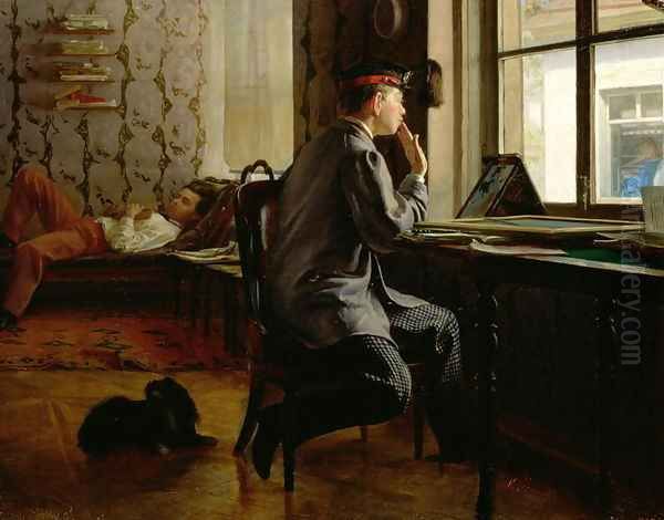 Preparing for Examinations, 1864 Oil Painting by Ilya Efimovich Efimovich Repin