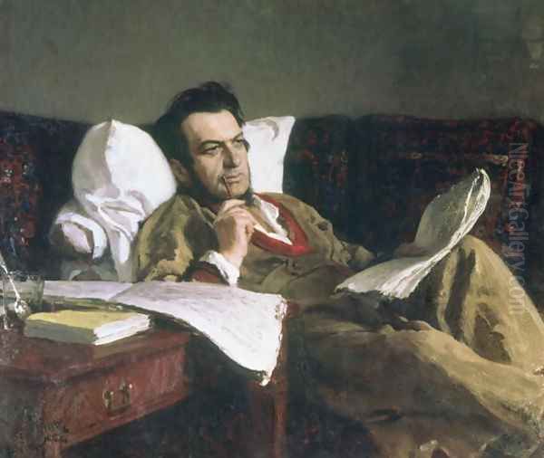 Portrait of Mikhail Glinka at the time of his composition of the opera 'Ruslan and Ludmilla', c.1887 Oil Painting by Ilya Efimovich Efimovich Repin