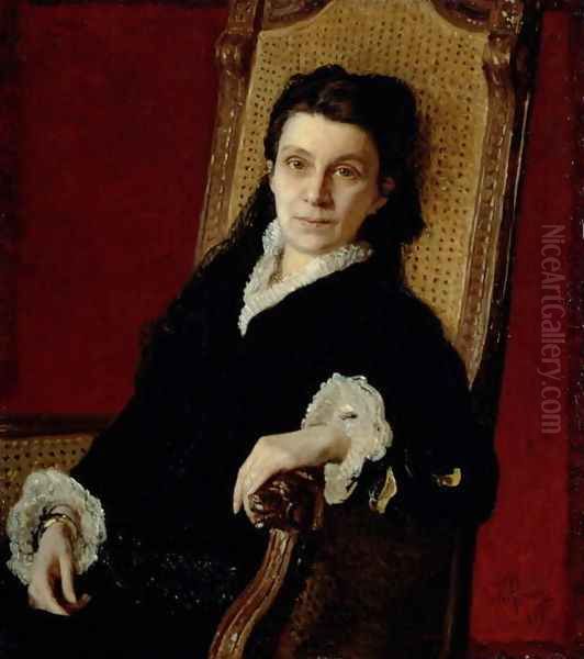 Portrait of Poliksena Stepanovna Stasova (1839-1918) wife of D.V. Stasov, 1879 Oil Painting by Ilya Efimovich Efimovich Repin