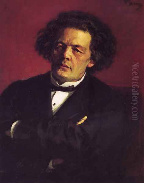 Portrait of the pianist, conductor, and composer, Anton Grigorievich Rubinstein Oil Painting by Ilya Efimovich Efimovich Repin