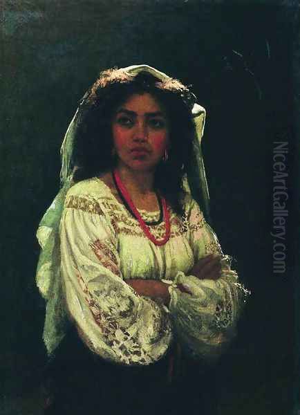 Portrait of an Italian woman Oil Painting by Ilya Efimovich Efimovich Repin