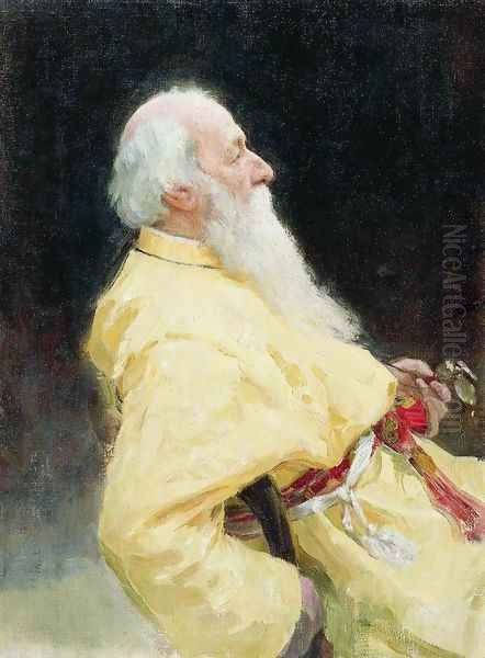 Portrait of Vladimir Vasilievich Stasov, Russian art historian and music critic 2 Oil Painting by Ilya Efimovich Efimovich Repin