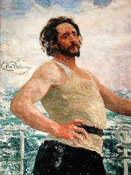 Portrait of Author Leonid Andreev (1871-1919), 1912 Oil Painting by Ilya Efimovich Efimovich Repin