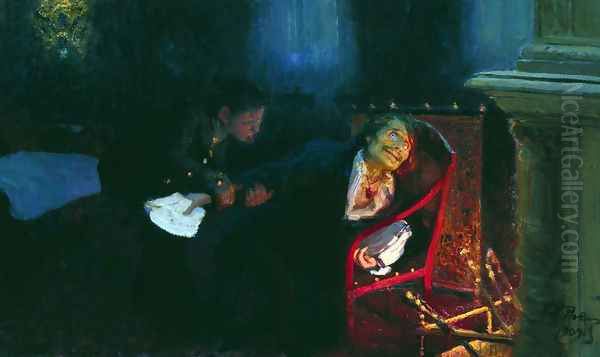 Gogol burning the manuscript of the second part of 'Dead Souls' Oil Painting by Ilya Efimovich Efimovich Repin