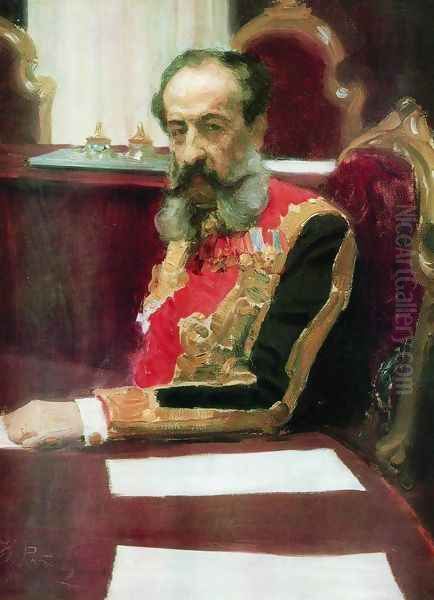 Portrait of member of State Council and Grand Chamberlain, Prince Mikhail Sergeyevich Volkonsky Oil Painting by Ilya Efimovich Efimovich Repin