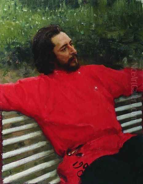 Portrait of writer Leonid Nikolayevich Andreyev (Summer break) Oil Painting by Ilya Efimovich Efimovich Repin