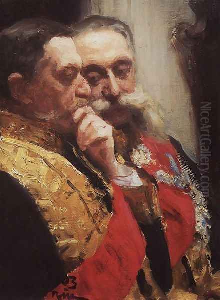 Portrait of members of State Council Ivan Logginovich Goremykin and Nikolai Nikolayevich Gerard Oil Painting by Ilya Efimovich Efimovich Repin