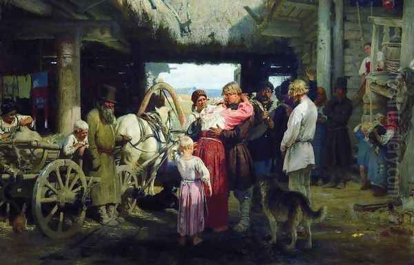 Seeing off a recruit Oil Painting by Ilya Efimovich Efimovich Repin