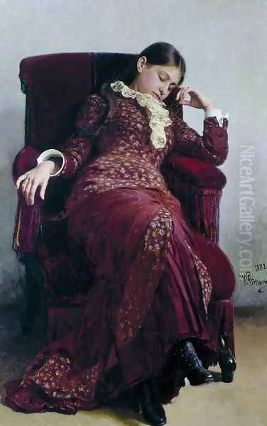 Rest. Portrait of the artist's wife Oil Painting by Ilya Efimovich Efimovich Repin