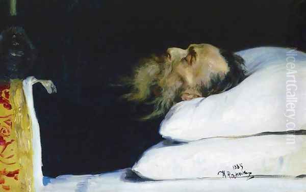 Historian Nikolai Ivanovich Kostomarov in His Coffin Oil Painting by Ilya Efimovich Efimovich Repin