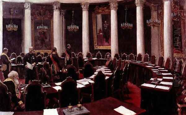 In the State Council Hall (Sketch for the picture Formal Session of the State Council) Oil Painting by Ilya Efimovich Efimovich Repin