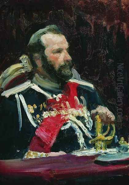 Portrait of War Minister, infantry general and member of State Council State Aleksei Nikolayevich Kuropatkin Oil Painting by Ilya Efimovich Efimovich Repin