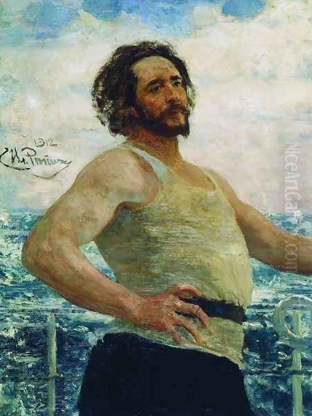 Portrait of writer Leonid Nikolayevich Andreyev on a yacht Oil Painting by Ilya Efimovich Efimovich Repin