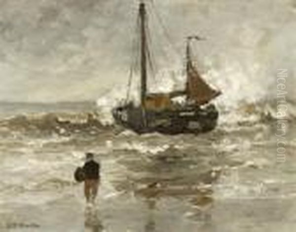 At The Sea Shore Oil Painting by Gerhard Arij Ludwig Morgenstje Munthe