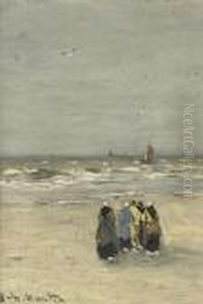 Women At The Beach Oil Painting by Gerhard Arij Ludwig Morgenstje Munthe