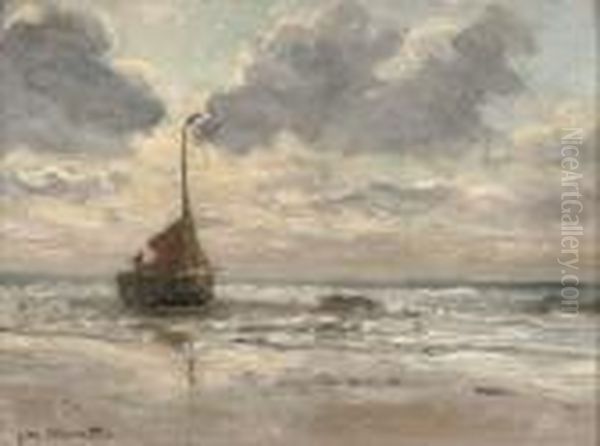 Bomschuit In The Surf Oil Painting by Gerhard Arij Ludwig Morgenstje Munthe