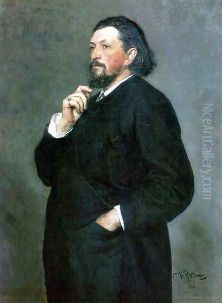 Portrait of music editor and patron Mitrofan Petrovich Belyayev Oil Painting by Ilya Efimovich Efimovich Repin