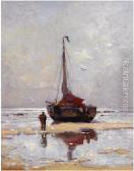 A Beached Bomschuit Oil Painting by Gerhard Arij Ludwig Morgenstje Munthe