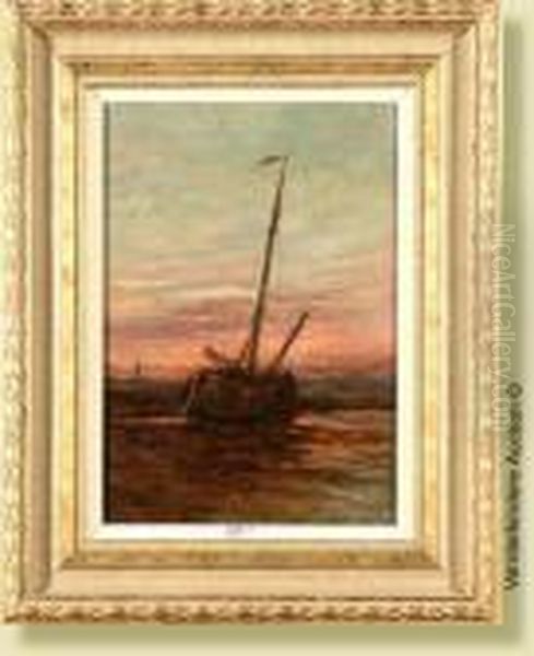 Barque Echouee Au Crepuscule Oil Painting by Gerhard Arij Ludwig Morgenstje Munthe