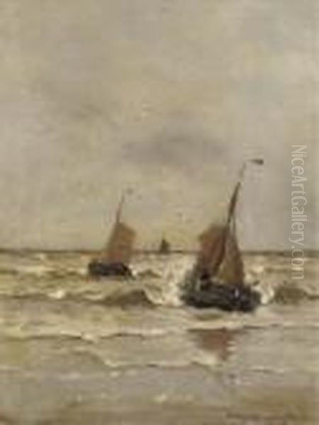 Bomschuiten In The Surf Oil Painting by Gerhard Arij Ludwig Morgenstje Munthe