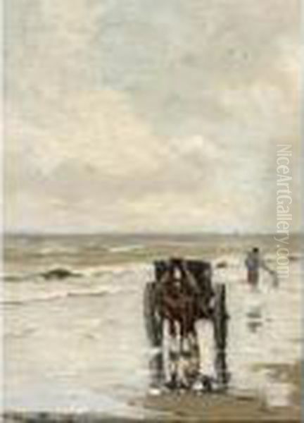 Shellfisher On The Beach Oil Painting by Gerhard Arij Ludwig Morgenstje Munthe