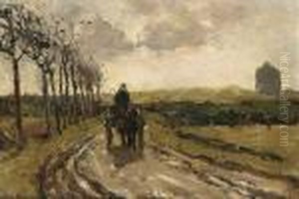 Horse Drawn Cart On A Sandy Track Oil Painting by Gerhard Arij Ludwig Morgenstje Munthe