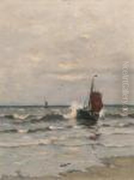 The Arrival Of The Katwijk 9 Oil Painting by Gerhard Arij Ludwig Morgenstje Munthe