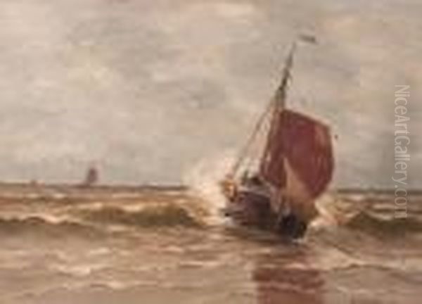 The Arrival Of The Scheveningen 17 Oil Painting by Gerhard Arij Ludwig Morgenstje Munthe