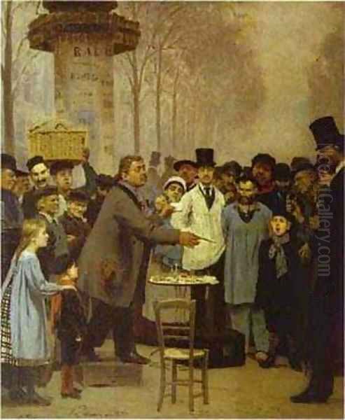 A Newspaper Seller In Paris 1873 Oil Painting by Ilya Efimovich Efimovich Repin