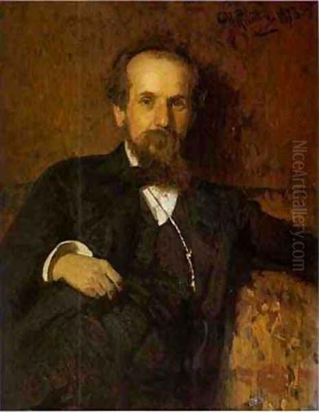 Portrait Of The Artist Pavel Tchistyakov 1878 Oil Painting by Ilya Efimovich Efimovich Repin