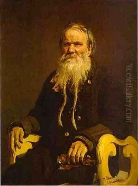 Portrait Of The Narrator Of The Folk Tales V Tschegolionkov 1879 Oil Painting by Ilya Efimovich Efimovich Repin