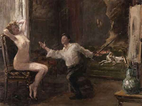 The Artist and his Model Oil Painting by Ilya Efimovich Efimovich Repin