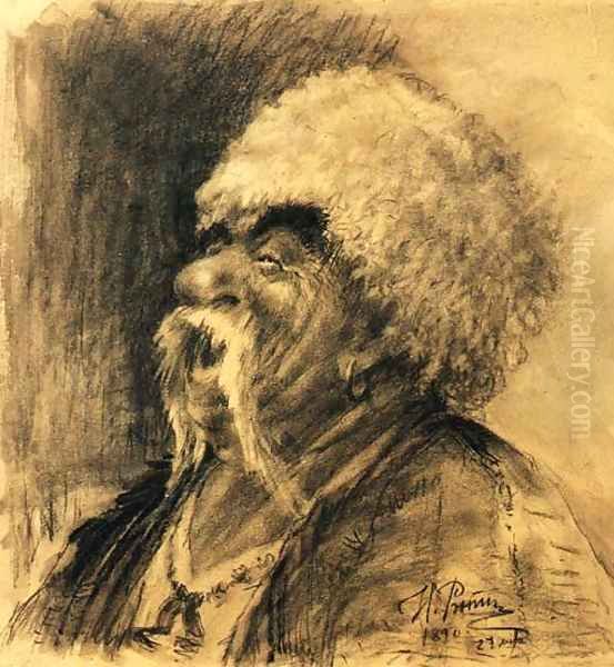 Portrait of a laughing Cossack Oil Painting by Ilya Efimovich Efimovich Repin