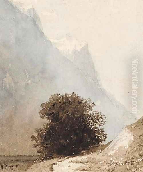 Leafy Bush in a mountainous Landscape Oil Painting by Ilya Efimovich Efimovich Repin