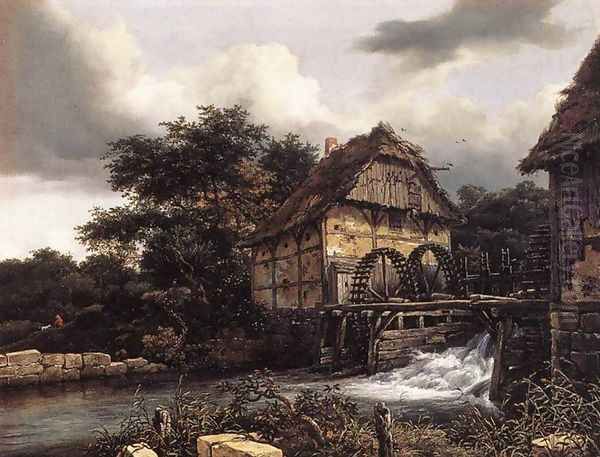 Two Water Mills and an Open Sluice 1653 Oil Painting by Jacob Van Ruisdael