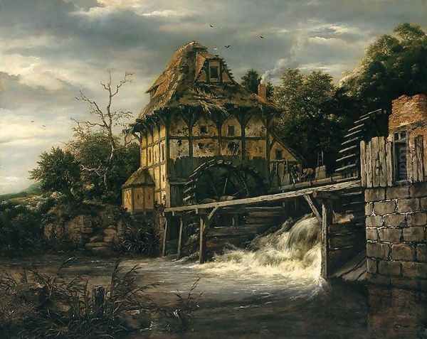 Two Undershot Water-Mills with Men Opening a Sluice 1650s Oil Painting by Jacob Van Ruisdael