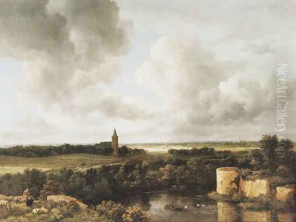 Landscape With Church And Ruined Castle Oil Painting by Jacob Van Ruisdael