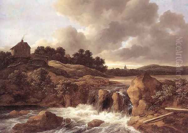 Landscape with Waterfall c. 1670 Oil Painting by Jacob Van Ruisdael