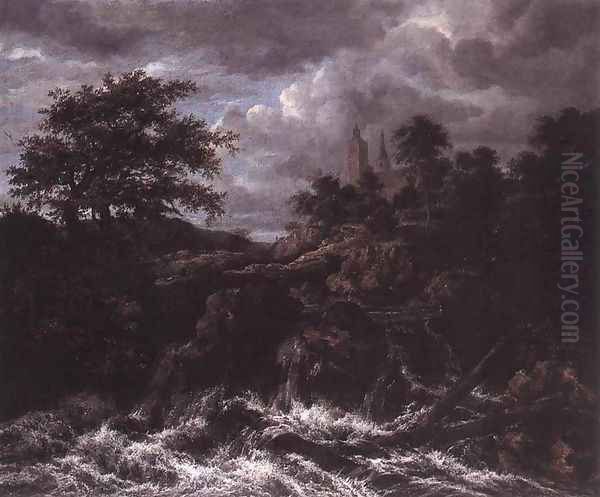 Waterfall by a Church 1667-70 Oil Painting by Jacob Van Ruisdael