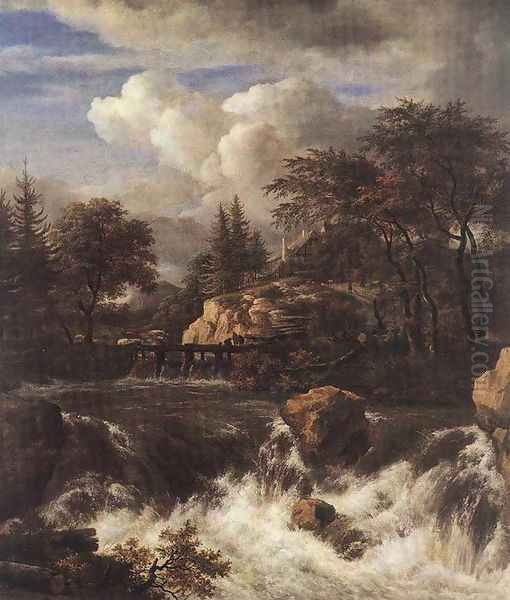 Waterfall in a Rocky Landscape 1660s Oil Painting by Jacob Van Ruisdael