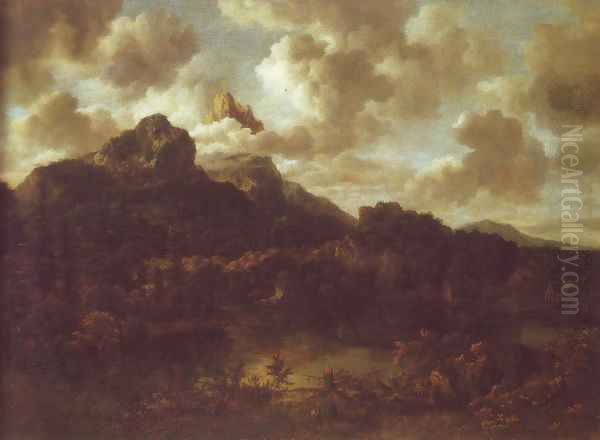 Mountainous and wooded landscape with a river Oil Painting by Jacob Van Ruisdael