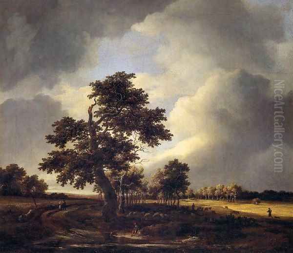 Landscape with Shepherds and Peasants Oil Painting by Jacob Van Ruisdael