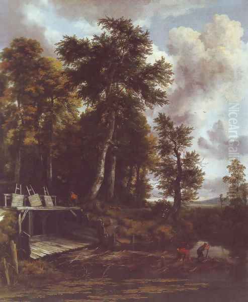 Landscape with a sluice gate Oil Painting by Jacob Van Ruisdael